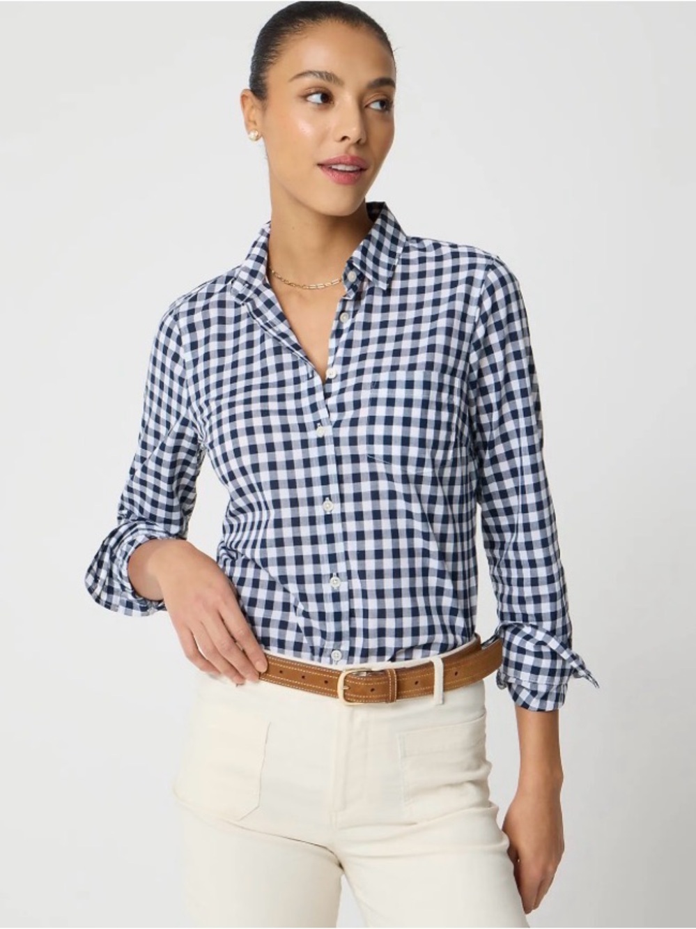 J. Crew Signature Fit Lightweight Cotton Navy Gingham Button Down